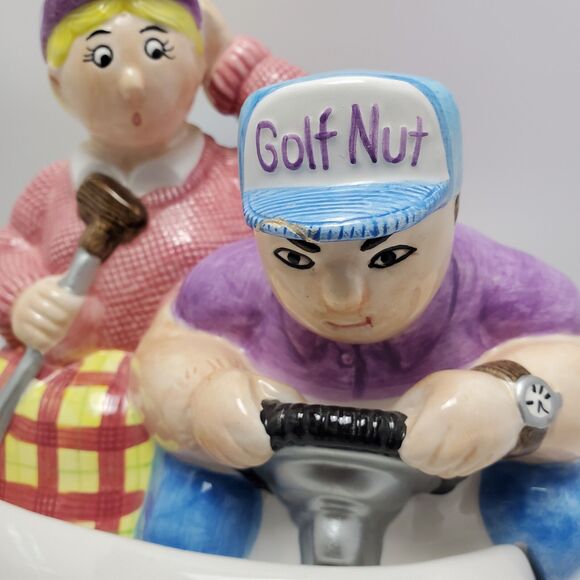 Vintage Lotus 1998 Golf Nut Ceramic Cookie Jar Couple In A Convertible Car - Picture 6 of 12
